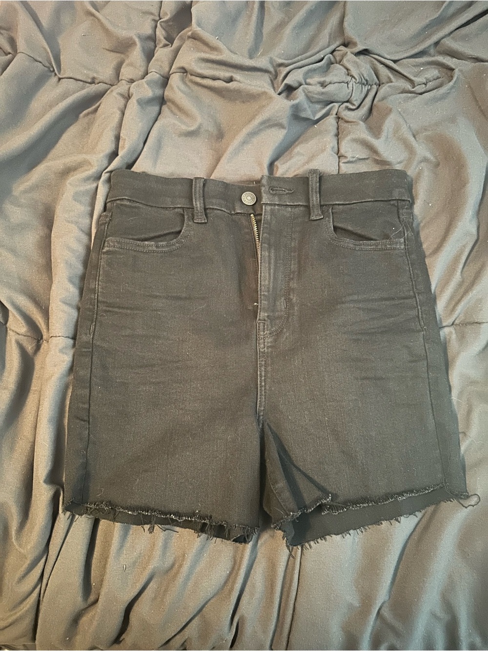 American Eagle Outfitters Black High-Rise Cutoff Denim Shorts
